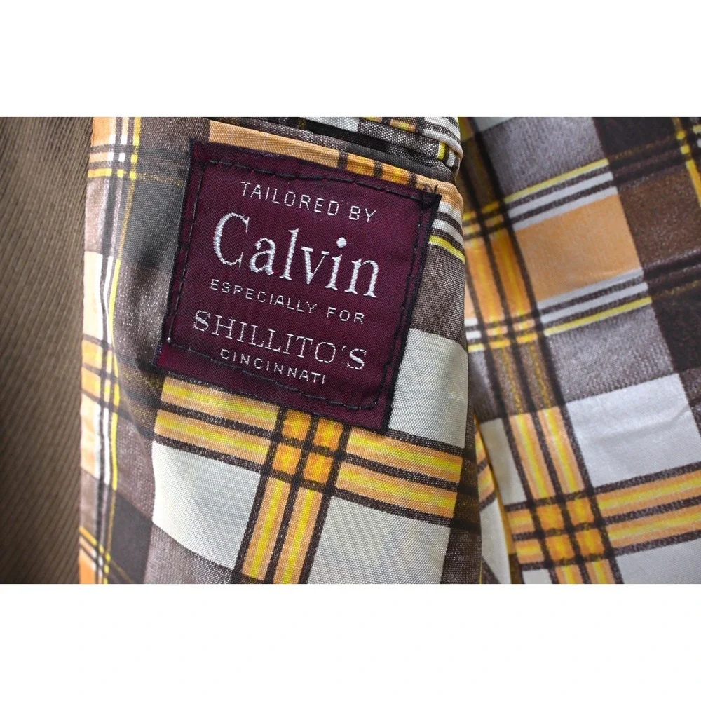 Vintage Calvin Tailored Brown Blazer Sport Coat Plaid Lined Jacket 40R